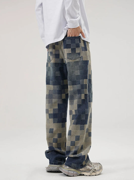 Pixelated Print Loose Fit Jeans