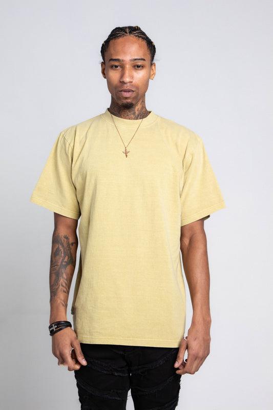 Pastel Heavy Cotton Tee in yellow, front view with short sleeves and crew neck.