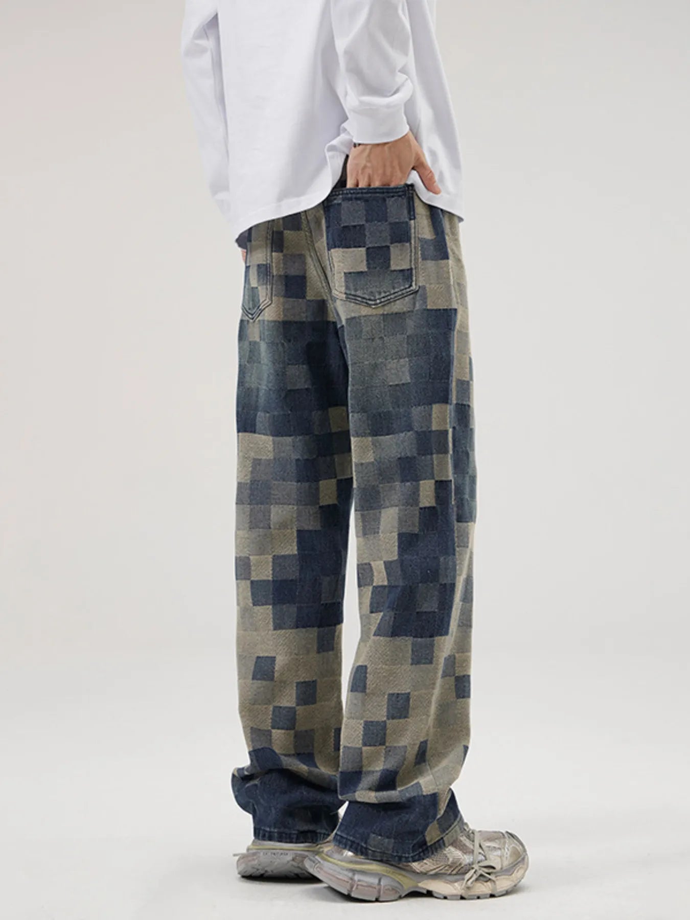 Pixelated Print Loose Fit Jeans