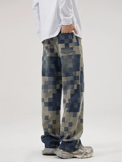 Pixelated Print Loose Fit Jeans