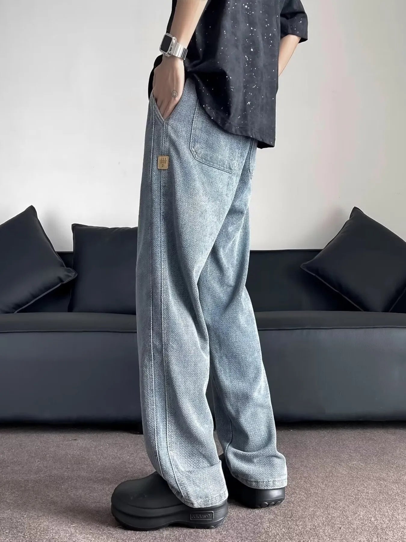 Denim Love Wide Leg Drawstring  Jeans