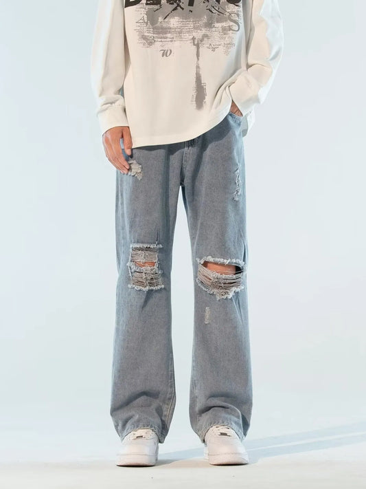 Rough Ripped Wide Leg Jeans