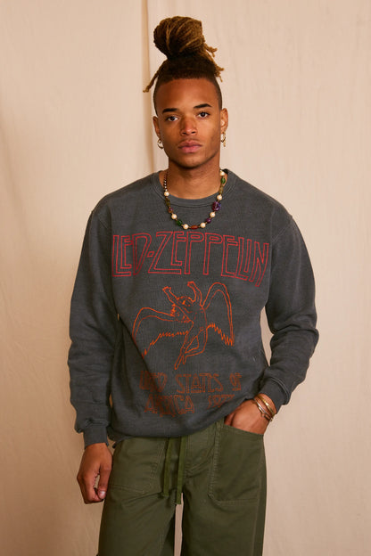 Led Zeppelin Washed Black Sweatshirt with Raglan Sleeves