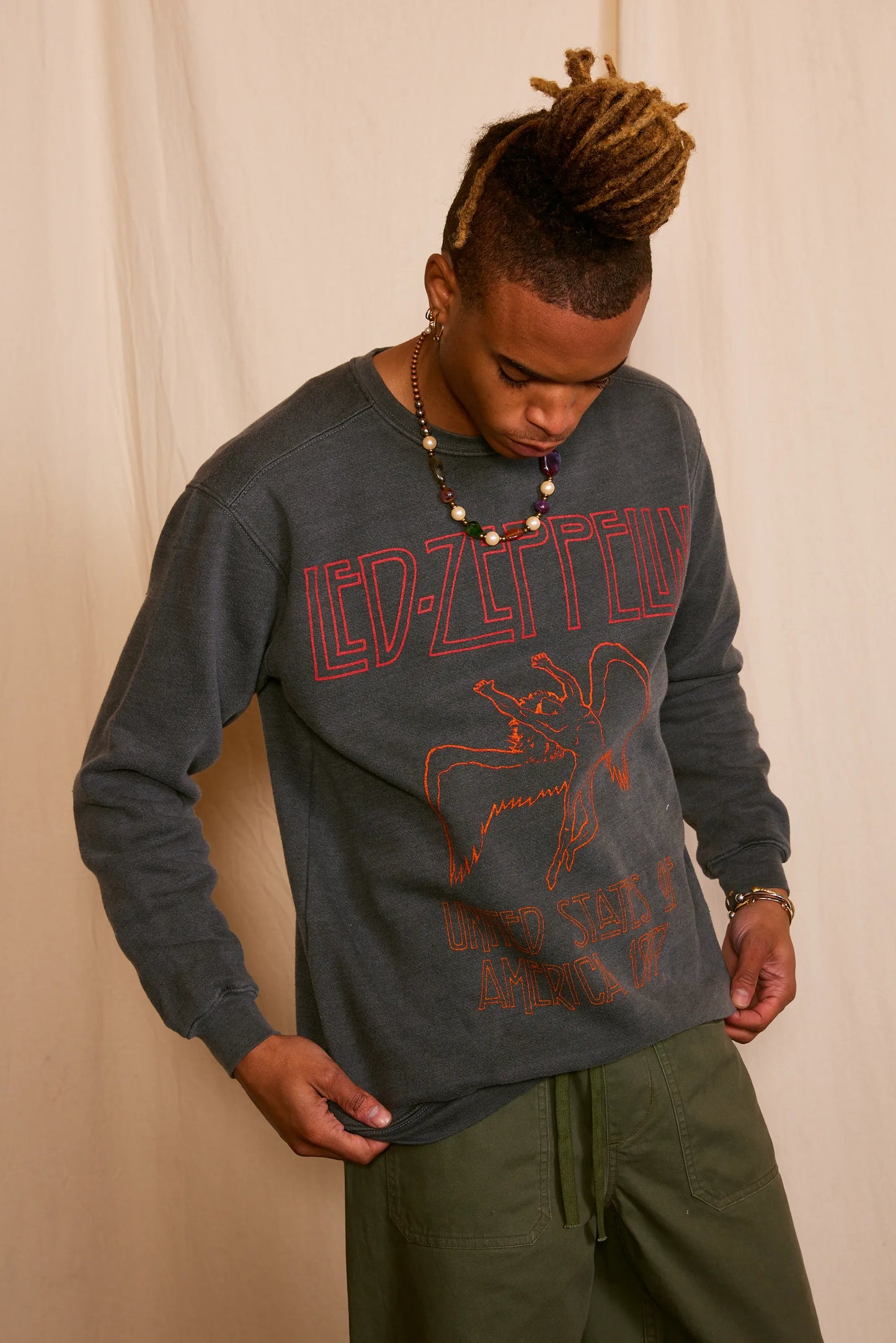 Led Zeppelin Washed Black Sweatshirt with Raglan Sleeves