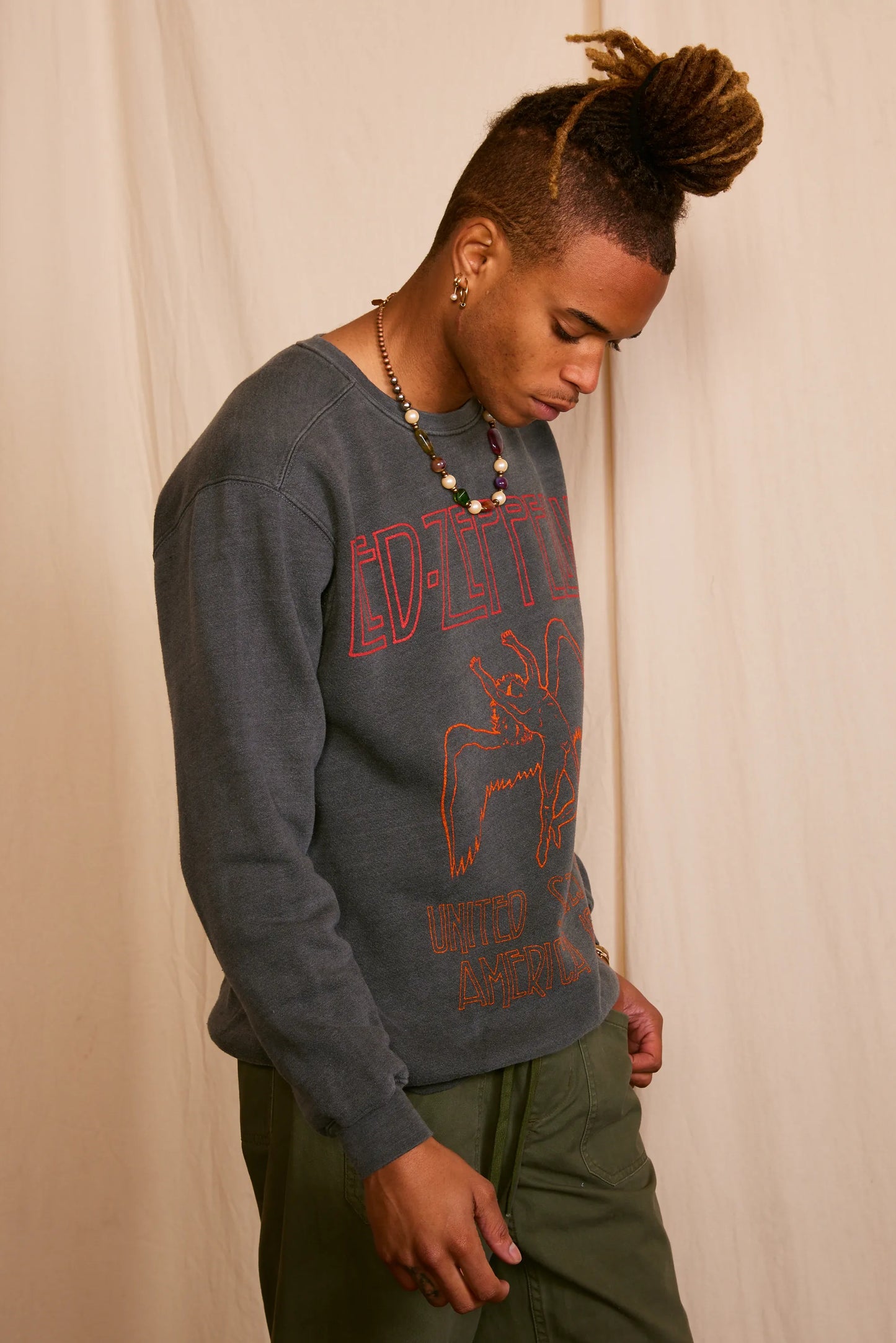 Led Zeppelin Washed Black Sweatshirt with Raglan Sleeves