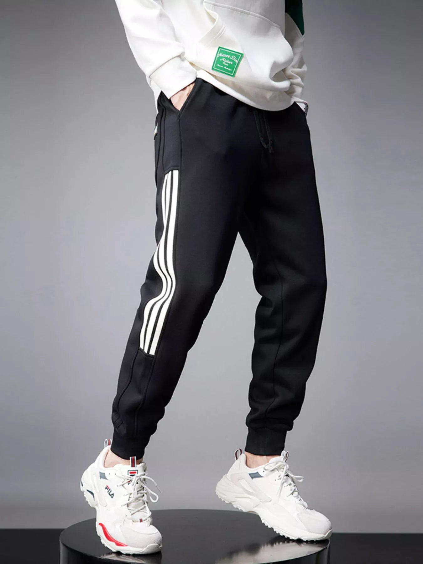 Solid Drawstring Joggers with Side Stripes