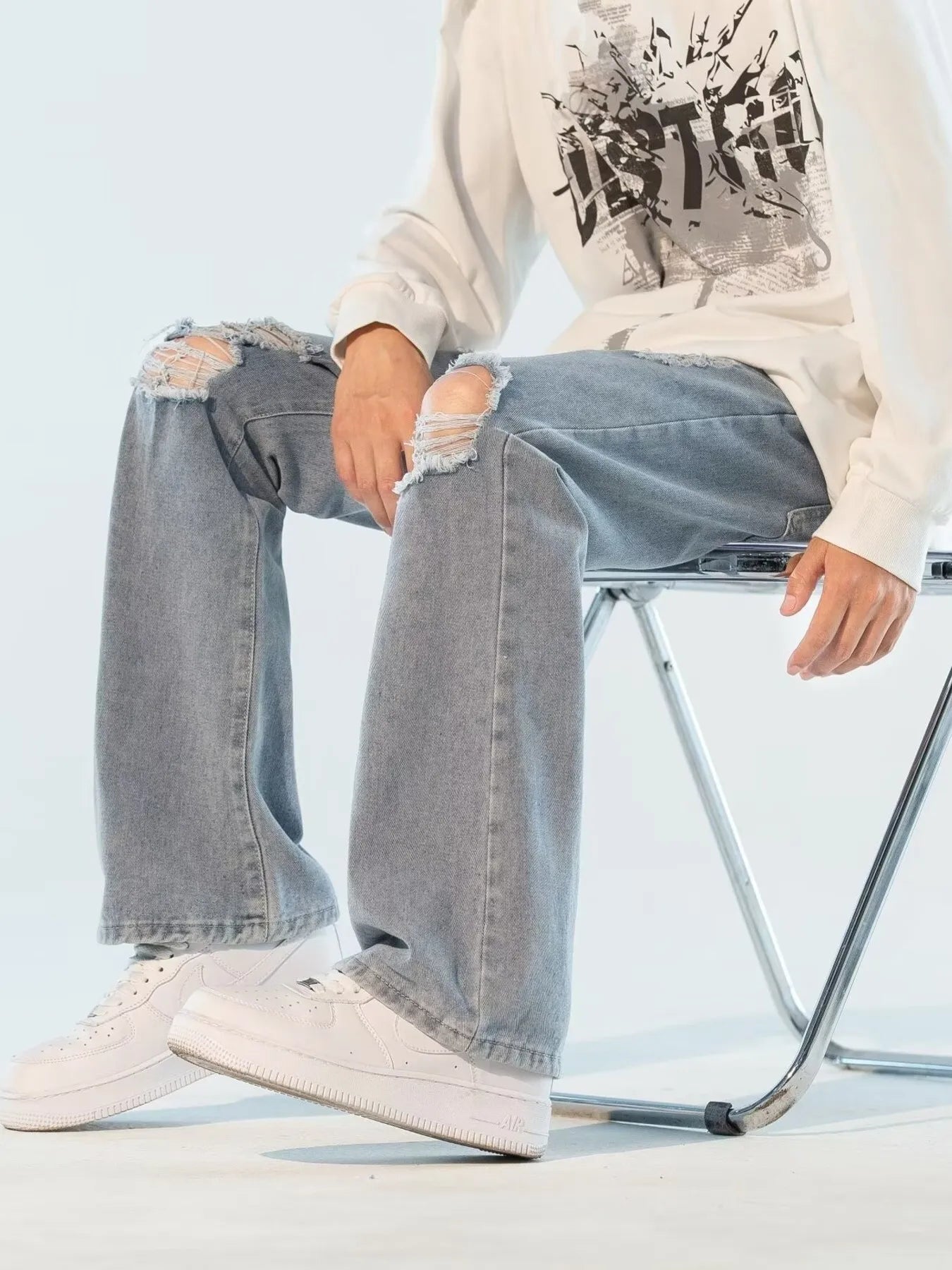Rough Ripped Wide Leg Jeans