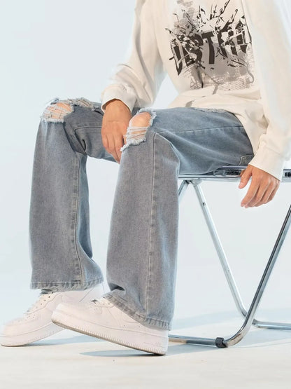 Rough Ripped Wide Leg Jeans
