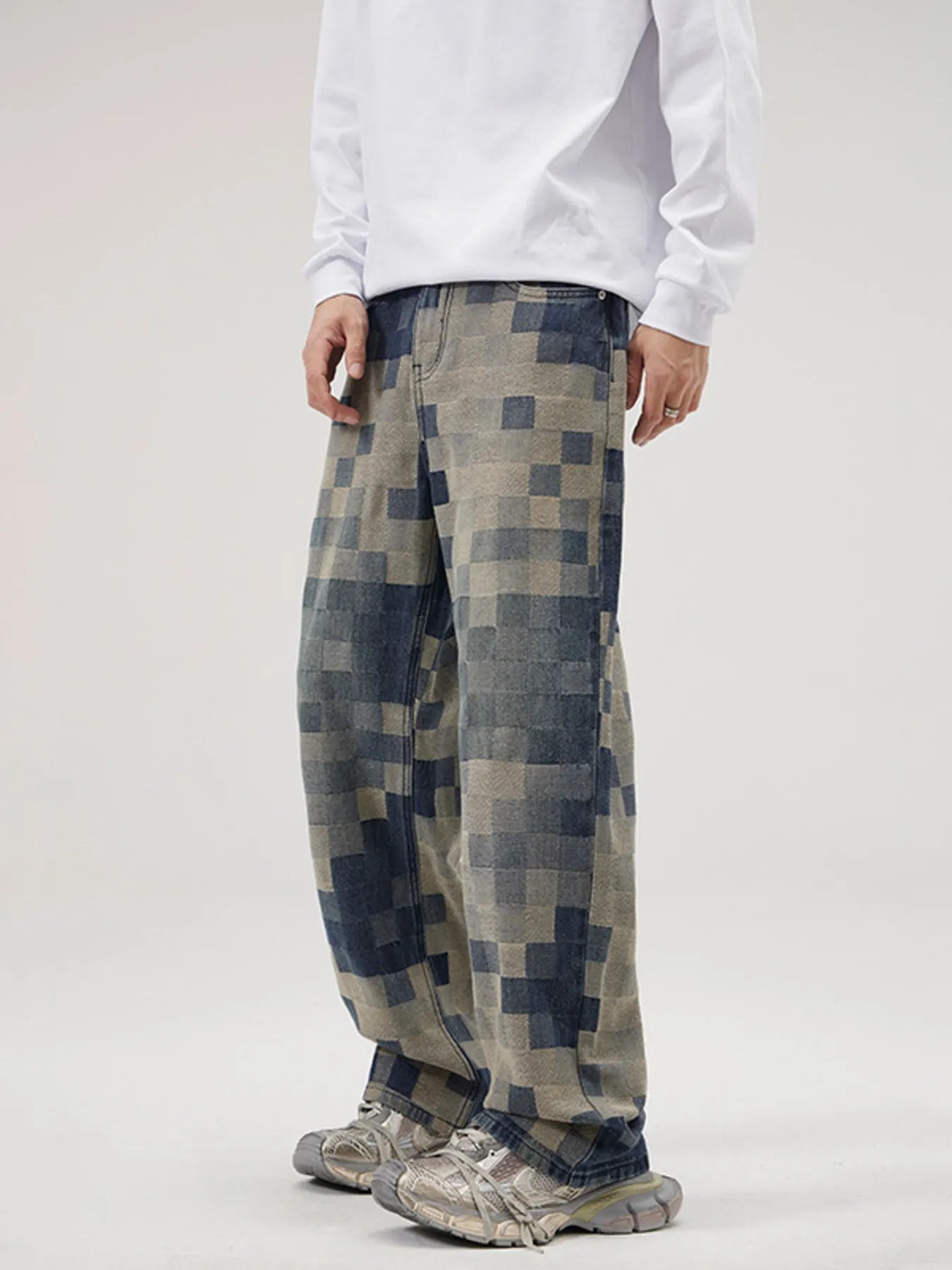 Pixelated Print Loose Fit Jeans