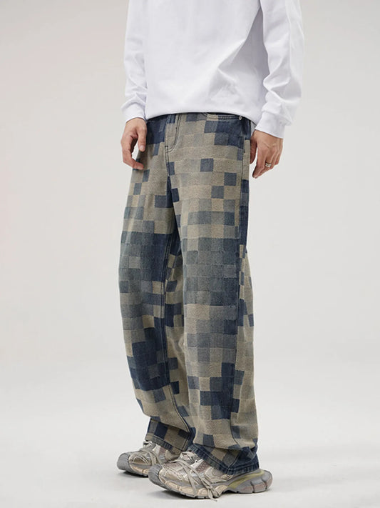 Pixelated Print Loose Fit Jeans