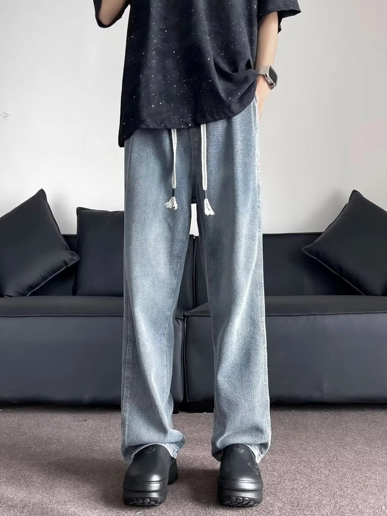 Denim Love Wide Leg Drawstring  Jeans