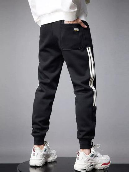 Solid Drawstring Joggers with Side Stripes