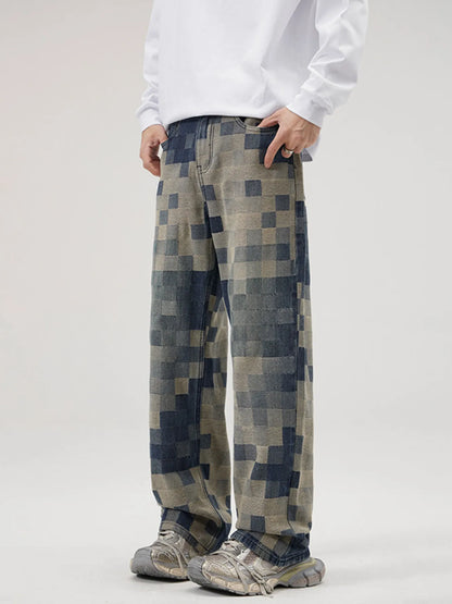 Pixelated Print Loose Fit Jeans