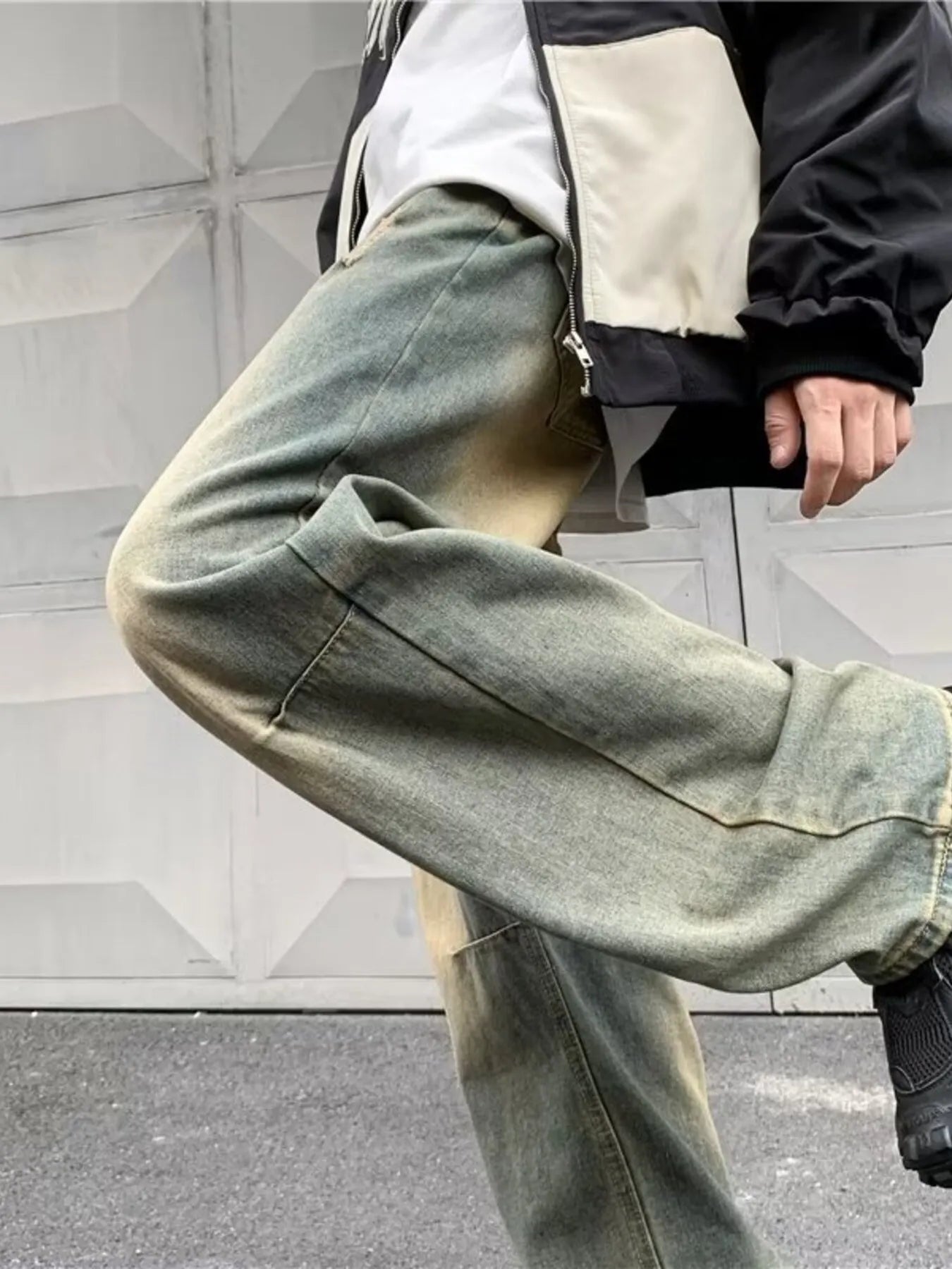 Rough Ripped Vintage Wash Wide Leg Jeans