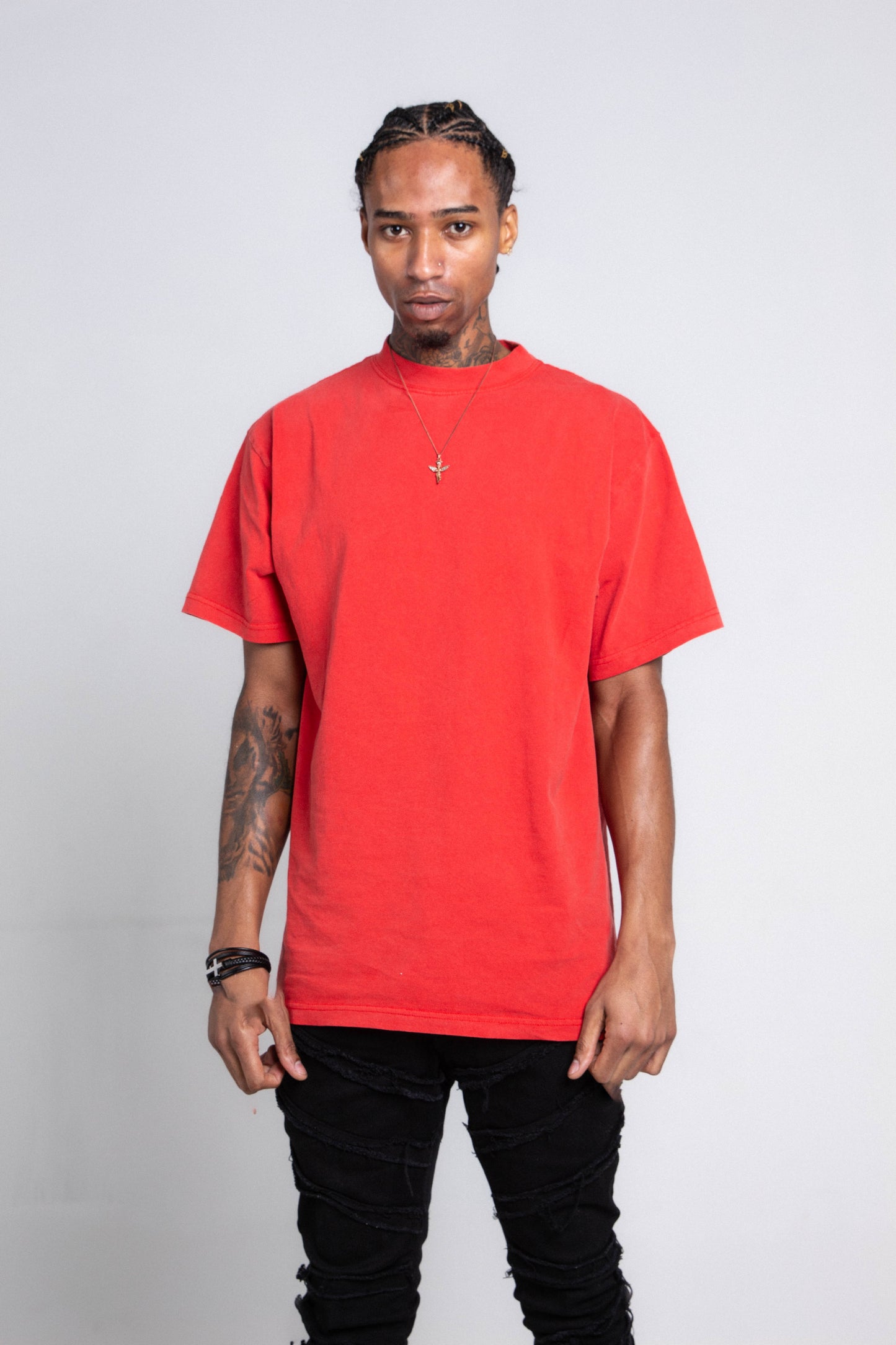 Pastel Heavy Cotton Tee in red, front view with short sleeves and crew neck.