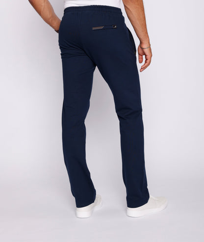 Back view of navy blue athletic pants with a 34 inseam.