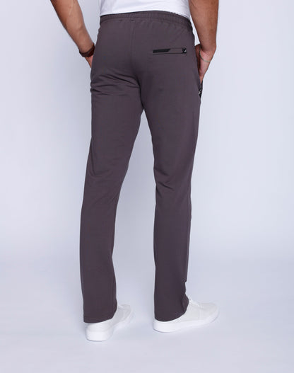Front view of charcoal athletic pants featuring a straight fit and premium loungewear design.