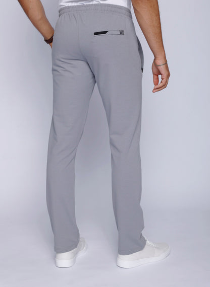 Back view of gray sweatpants showing back pockets.