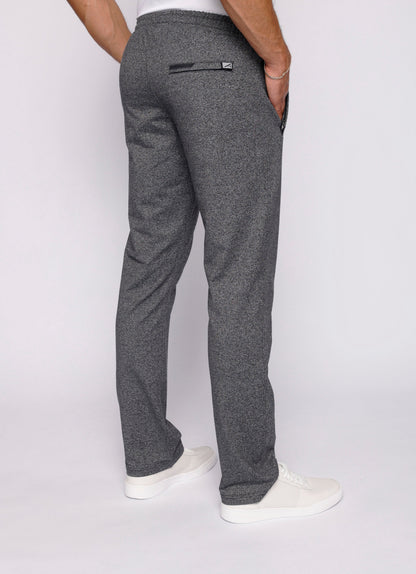 Back view of medium tall gray sweatpants showcasing a back pocket.