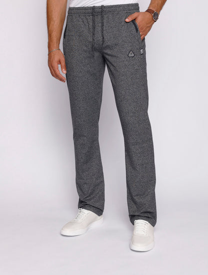 Front view of gray tall fit sweat pants with an elastic waistband.