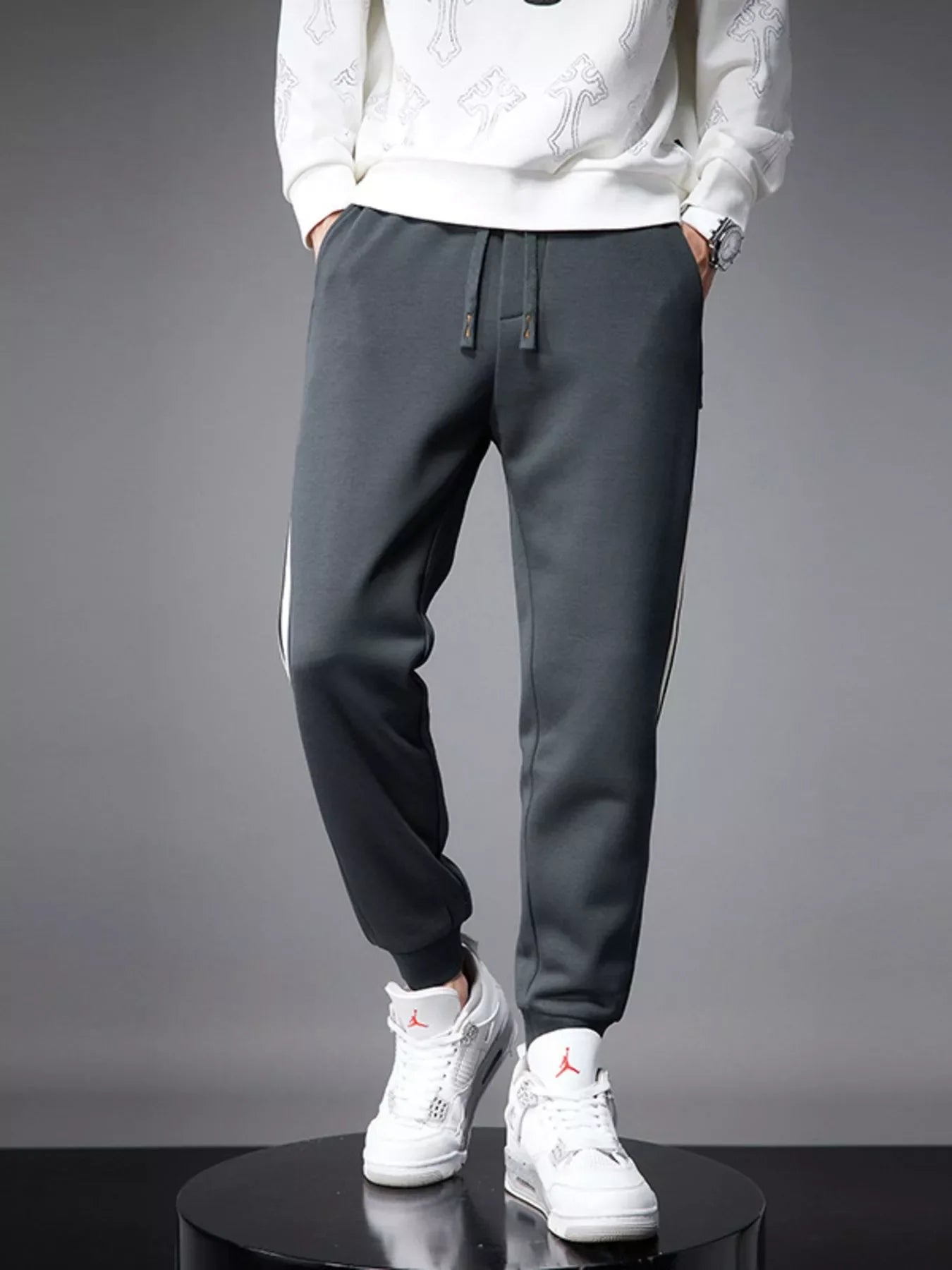 Solid Drawstring Joggers with Side Stripes