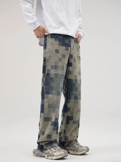 Pixelated Print Loose Fit Jeans