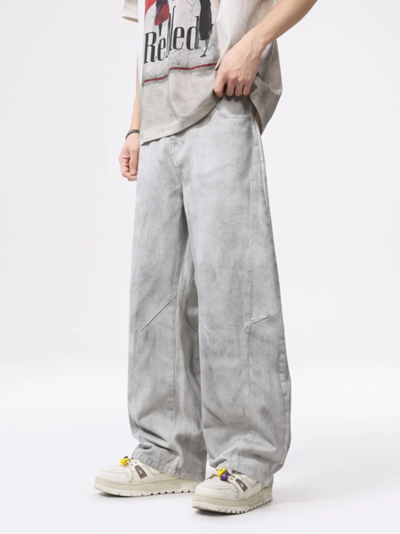 Denim Love Vintage Wash Wide Jeans in Gray
