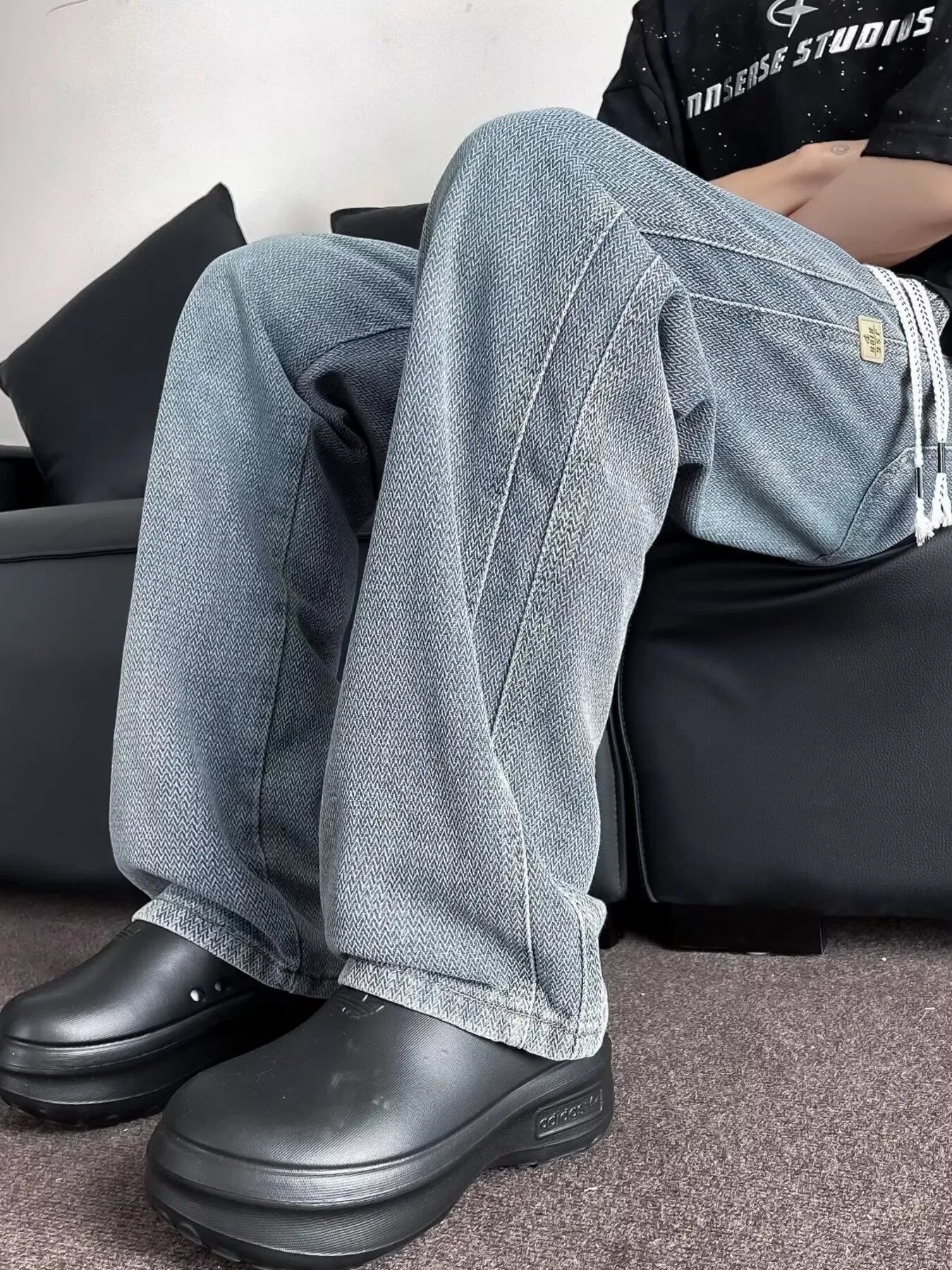 Denim Love Wide Leg Drawstring  Jeans