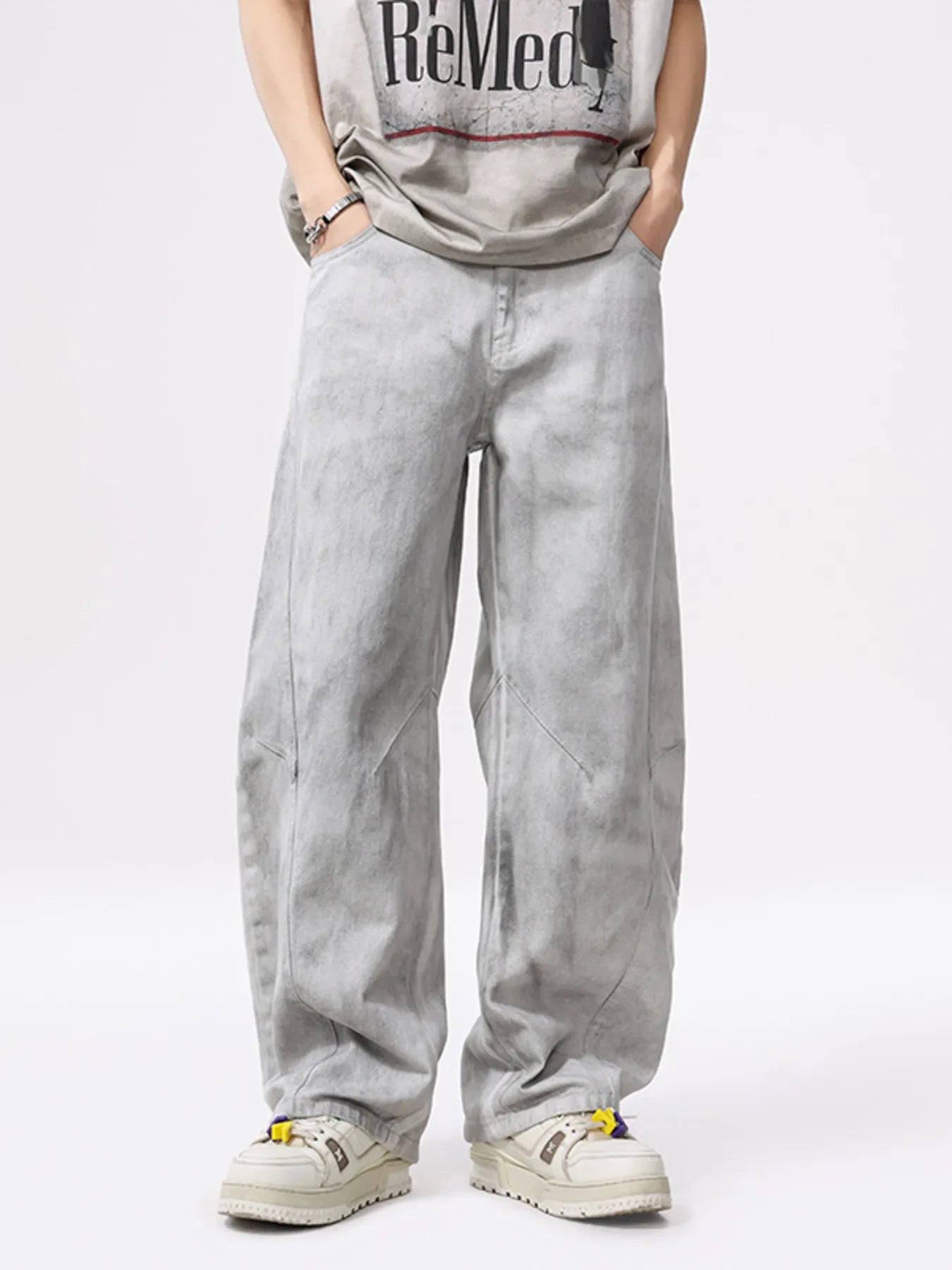 Denim Love Vintage Wash Wide Jeans in Gray