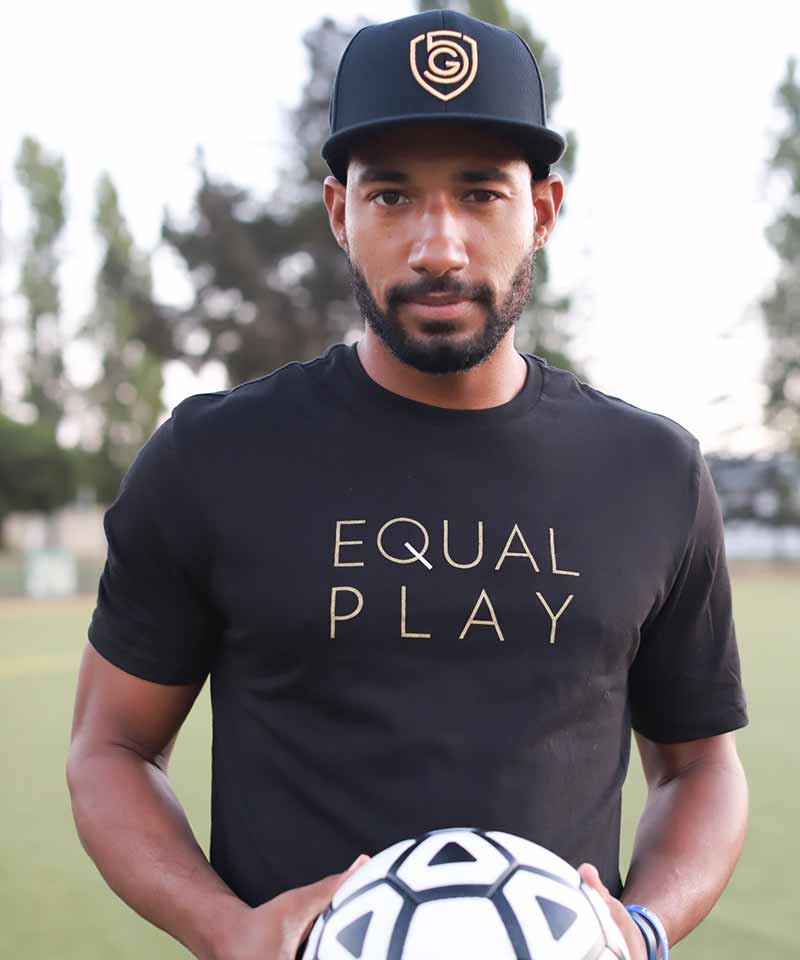 Front view of the black t-shirt with text print and short sleeves