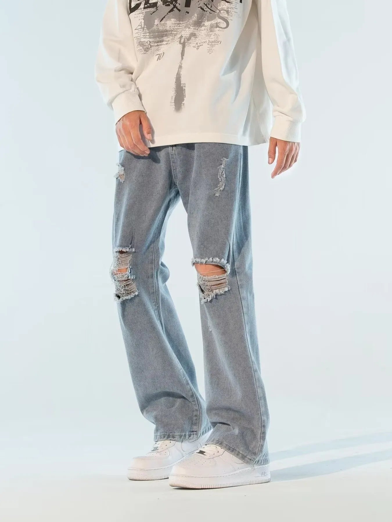 Rough Ripped Wide Leg Jeans