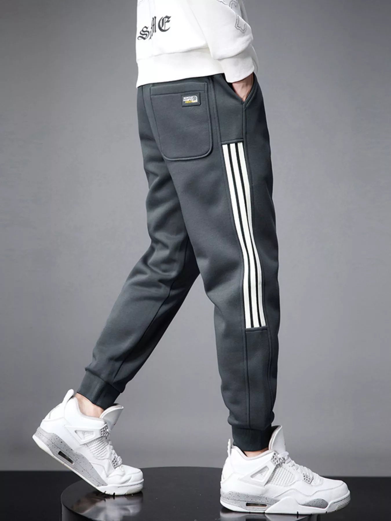 Solid Drawstring Joggers with Side Stripes