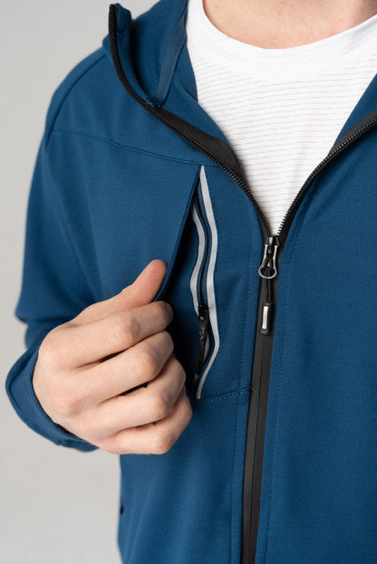 Fierce Hooded Jacket in dark grey, front view with front pockets.