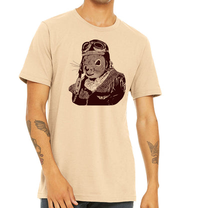 Lifestyle shot of the cream t-shirt showcasing a graphic print.