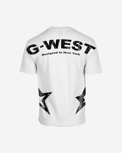Back view of the black oversized t-shirt featuring the G-WEST logo.