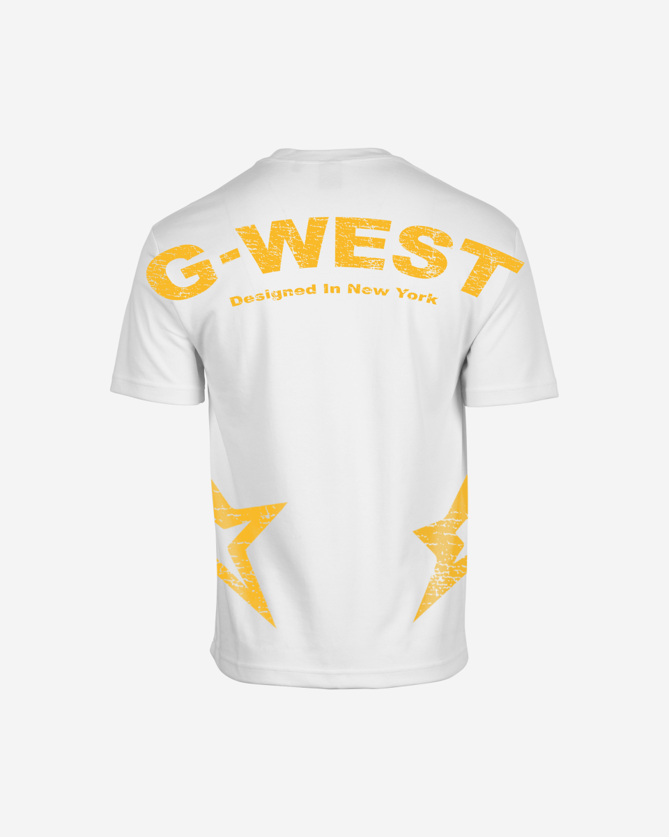 Back view of the light blue oversized t-shirt showcasing the G-WEST logo.