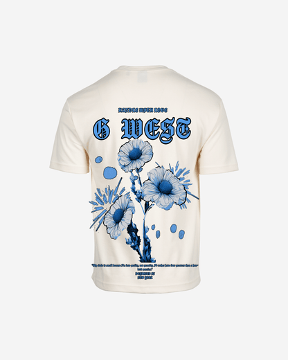 Back view of the cream oversized t-shirt with graphic print.