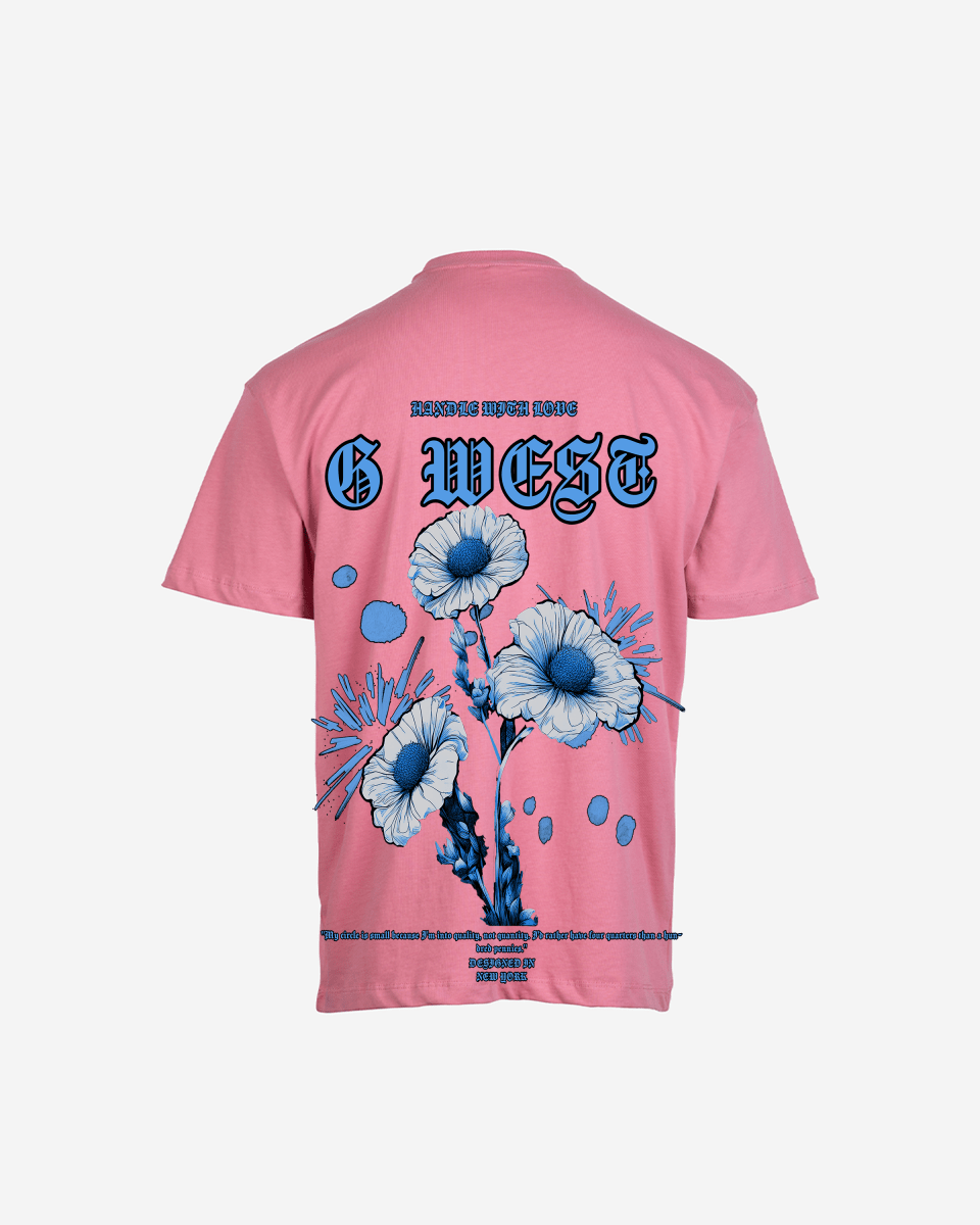 Packaging view of the pink oversized t-shirt with graphic print.