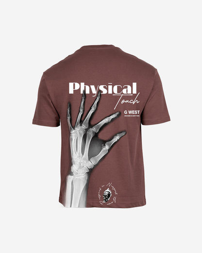 Model in black oversized tee showcasing x-ray hand graphic, lifestyle shot.