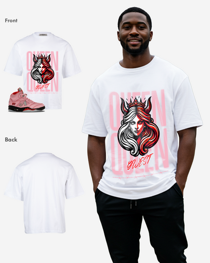Packaging view of the graphic t-shirt showing front and back design on a white background.