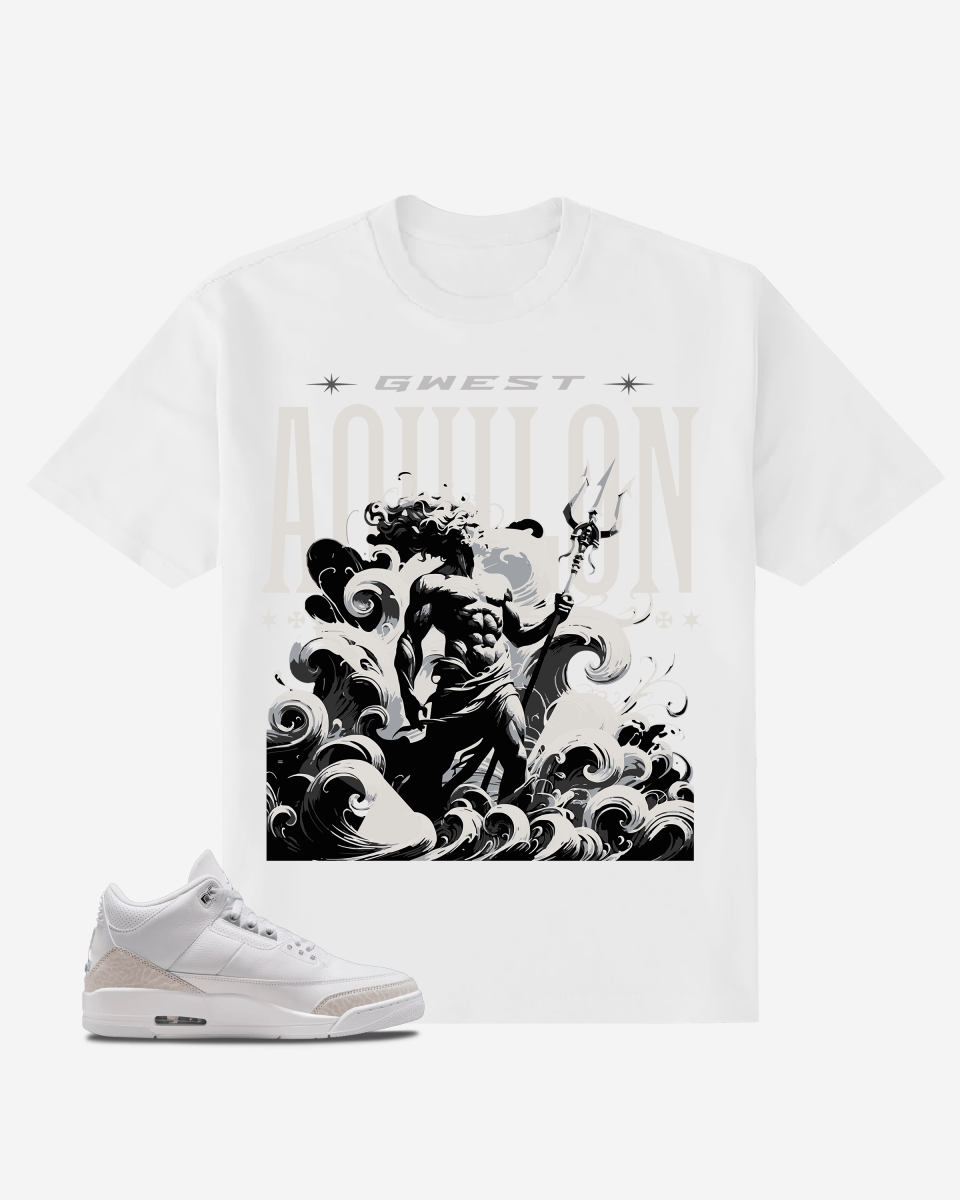 Front view of the white oversized t-shirt with graphic print.