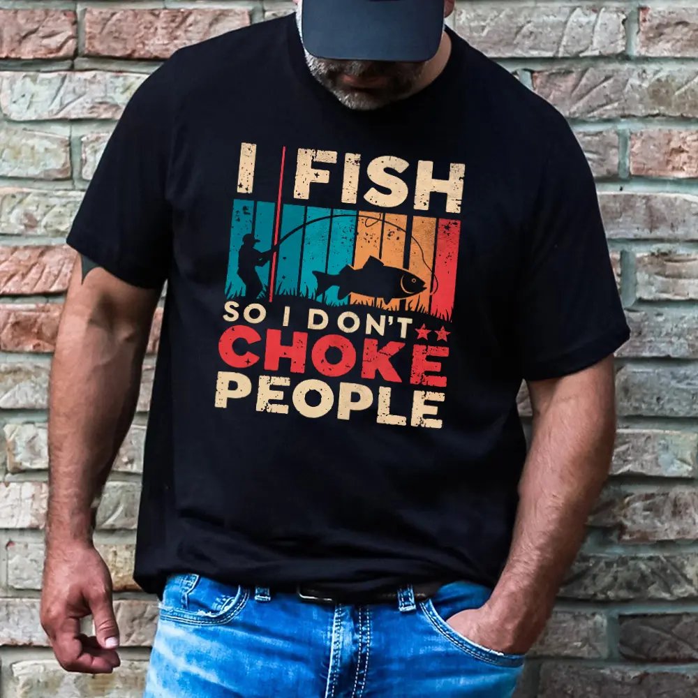 Black t-shirt with graphic text in a lifestyle setting.