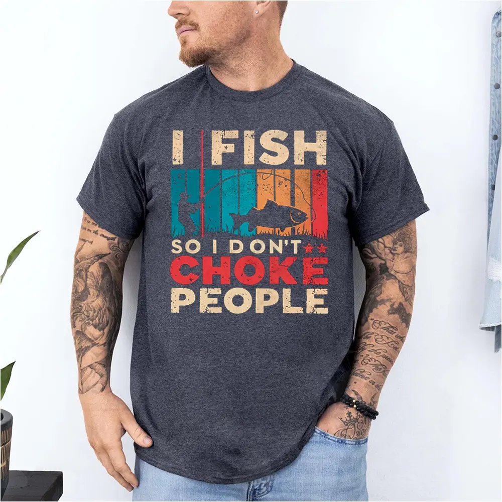 Gray graphic t-shirt with text design in a lifestyle setting.