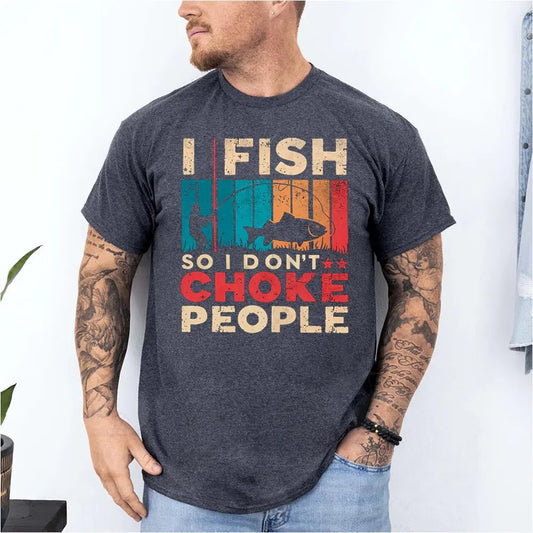 Gray graphic t-shirt with text design in a lifestyle setting.