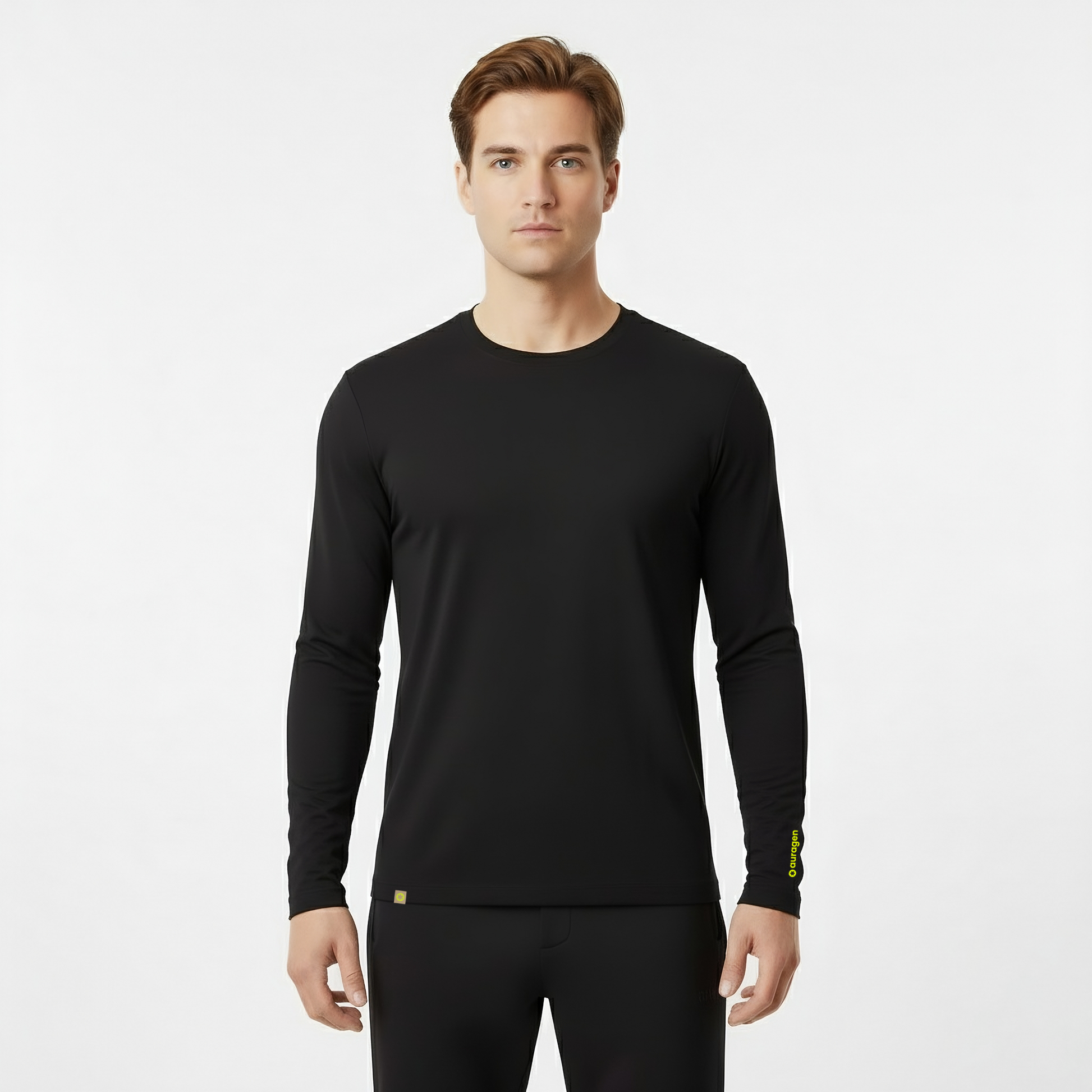 Front view of the black long sleeve shirt on a white background