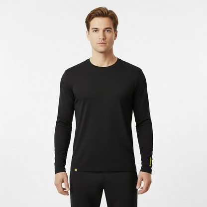 Front view of the black long sleeve shirt on a white background