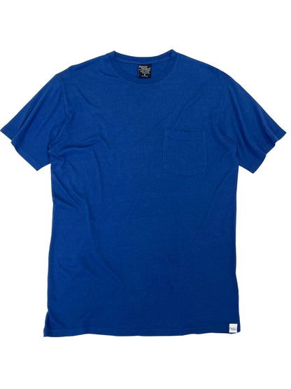 Front view of navy bamboo viscose t-shirt with short sleeves.