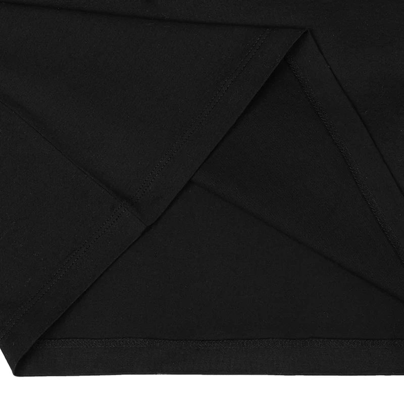 Detail close-up of the folded black t-shirt fabric