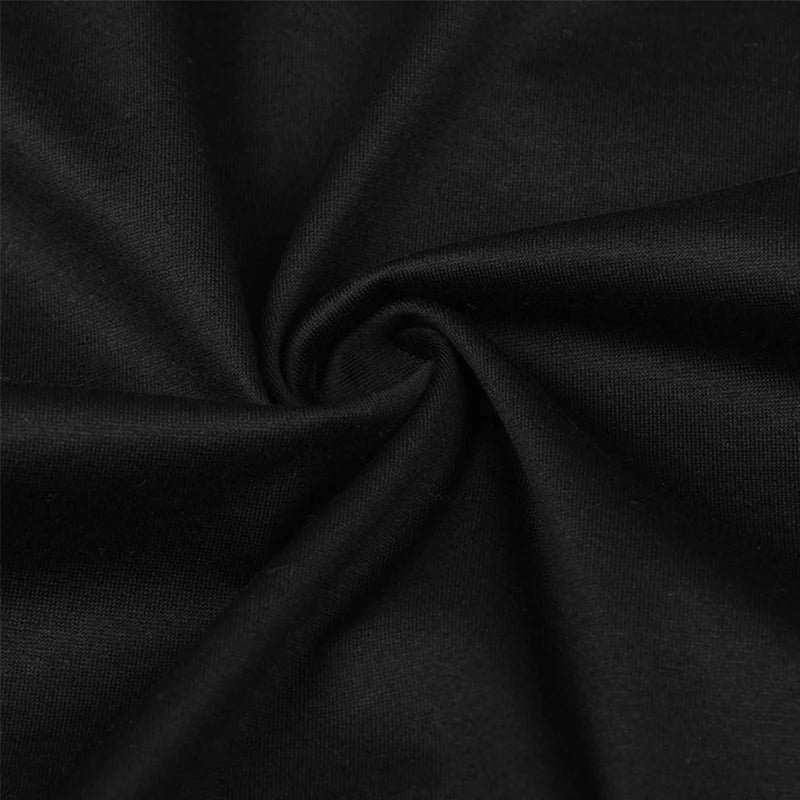Detail close-up of the soft texture and stretchable fabric of the black t-shirt