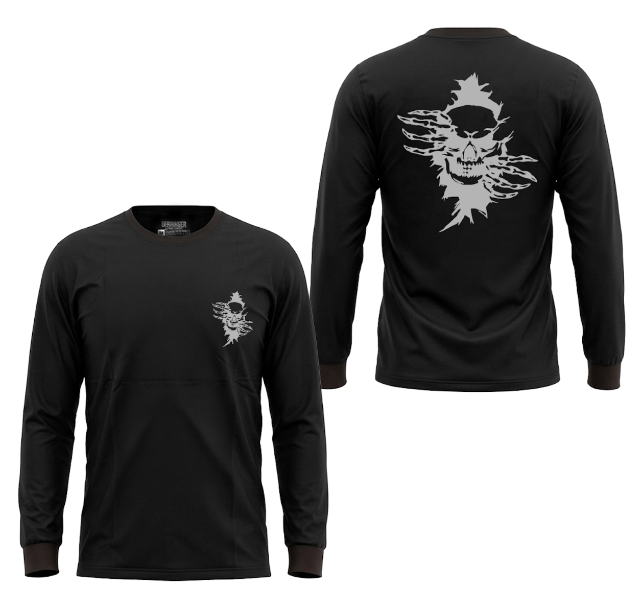 Back view of the black long sleeve shirt showcasing the shattered skull design.